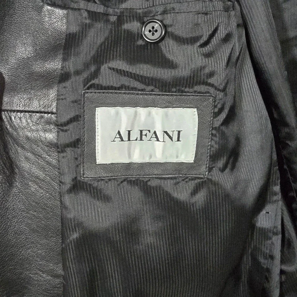 Alfani Positano Mens L44 Black Genuine Leather Blazer Jacket Professional Career